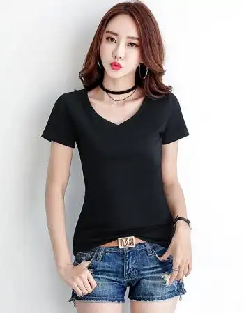2018夏季韩版修身显瘦纯色百搭打底衫体恤上衣短袖t恤女 366黑色 m