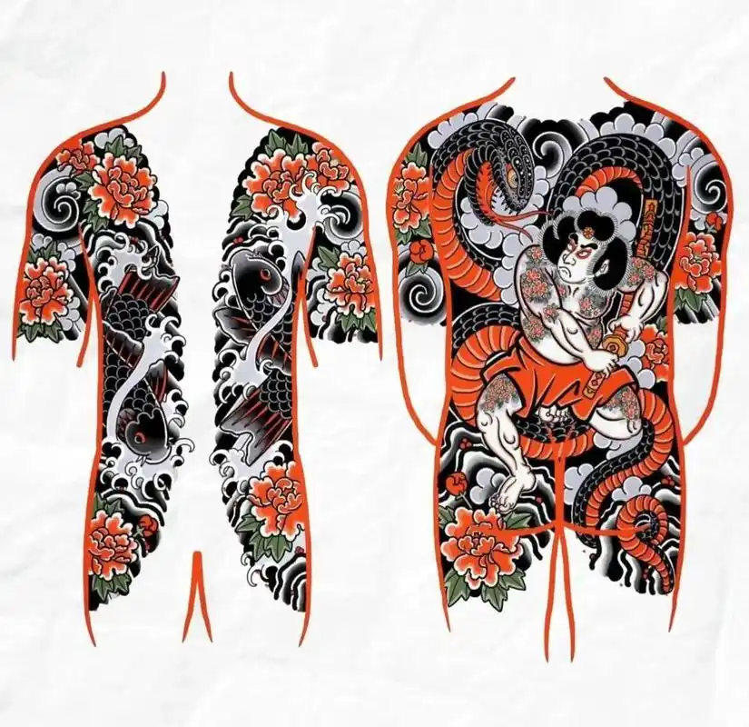 老传统开衫满背纹身手稿