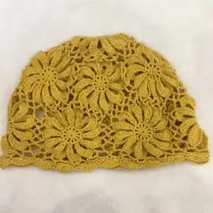 纯手工钩针编织单层透气棉线钩花优雅花朵包头四季帽子