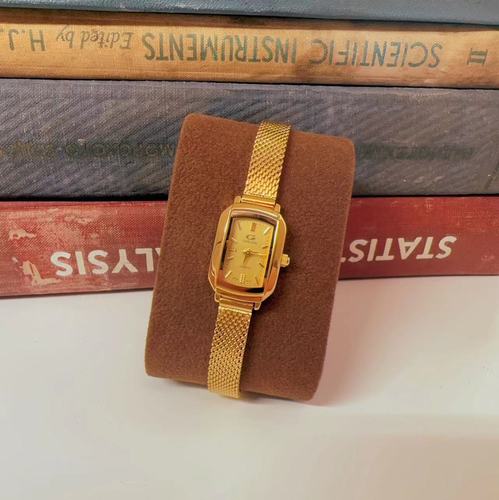 上世纪90年代garland库存学生复古24k金色方表镀金石英女表