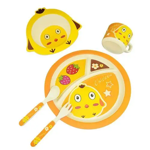 竹纤维儿童餐具套装卡通餐具分格辅食碗餐盘杯子筷叉勺套装