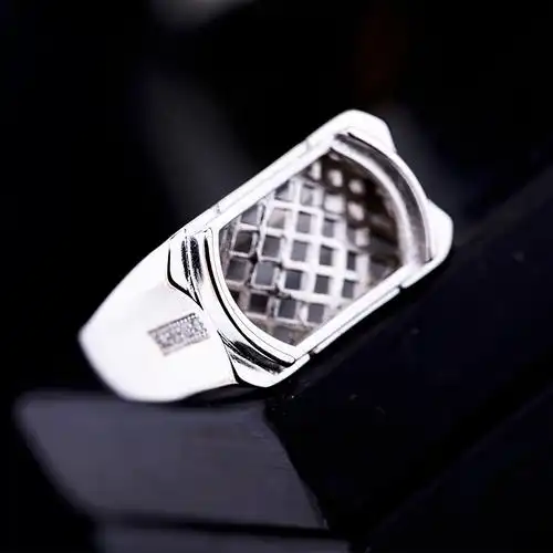 s925银戒指空托马鞍托戒面镶嵌翡翠蜜蜡绿松石开口男戒托10138