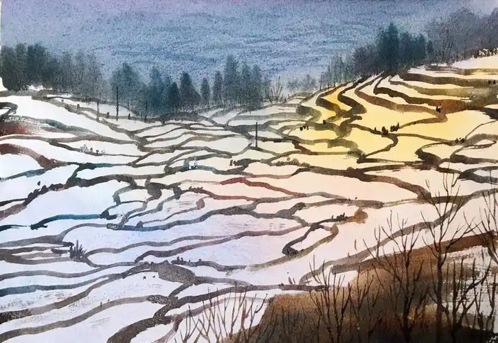 画教程  #水彩风景  #水彩画  #寻找小红书绘画大神  #手绘  #梯田