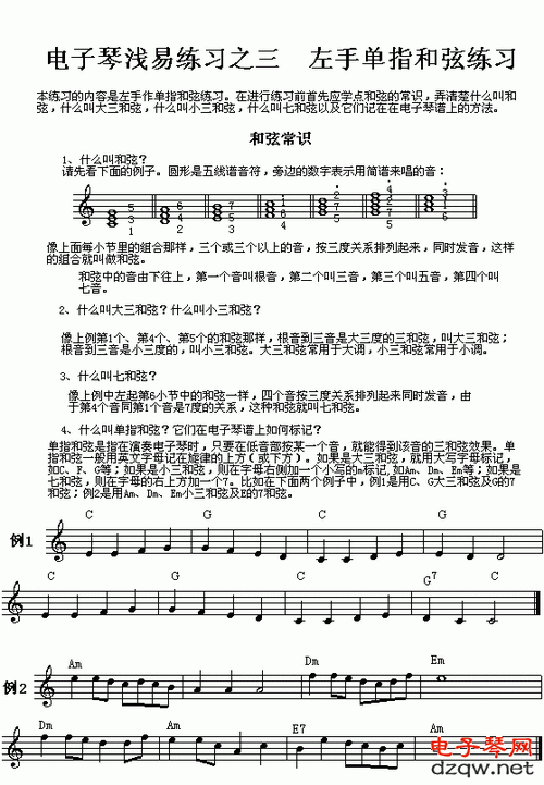 电子琴指法练习.左手单指和弦练习