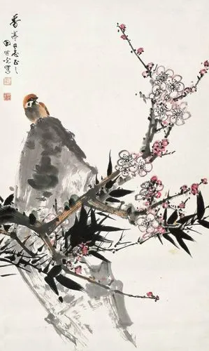 现代工笔花鸟画名家田世光先生梅花作品欣赏