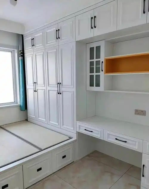 书桌书柜组合效果图 榻榻米床柜一体