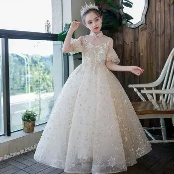 儿童婚纱女童晚礼服花童公主裙主持人钢琴演出服白纱裙生日走秀表演