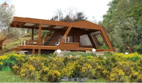 现代风格特色创意平顶适合山地地形的度假小木屋