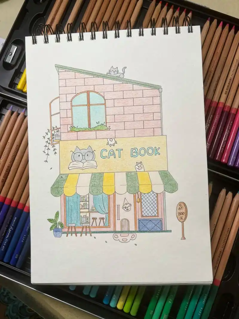 猫咪书屋(彩铅画.