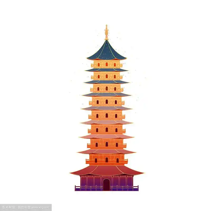 苏州北寺塔建筑矢量插画