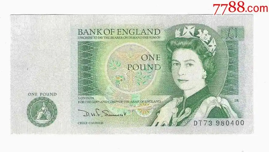 英国纸币英格兰银行1英镑1978年版签名dhf1981年