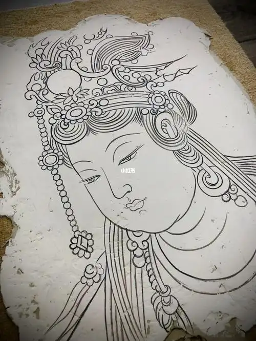 敦煌泥板壁画水月观音绘制过程