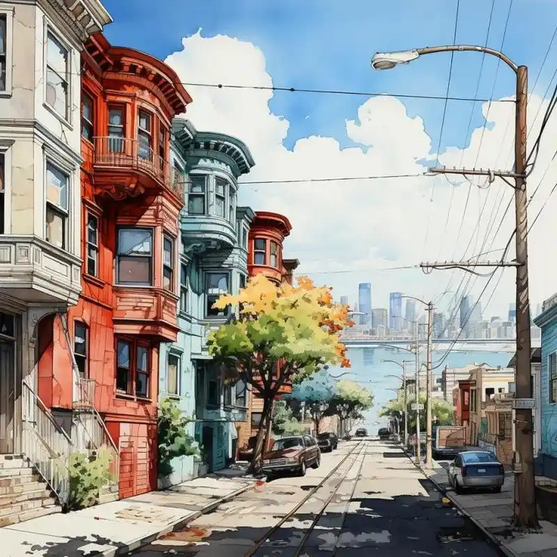 水墨素描旧金山街景 ai绘画头像高清图片