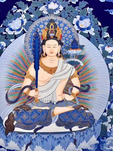 010唯美纯金蓝唐虚空藏菩萨当代未装裱