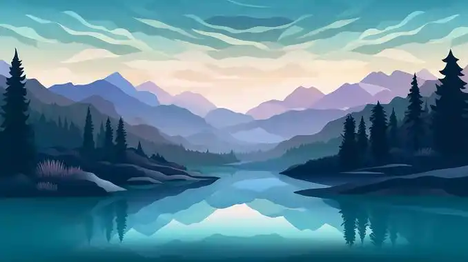 扁平插画扁平渐变插画色彩配色邻近色配色山水画中国风风景插画山脉