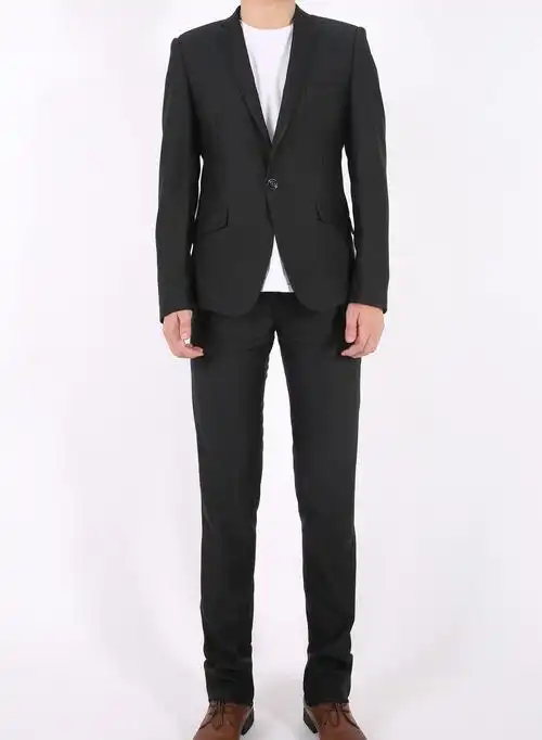 秋冬新款男装 韩版修身黑色亚光男士西装套