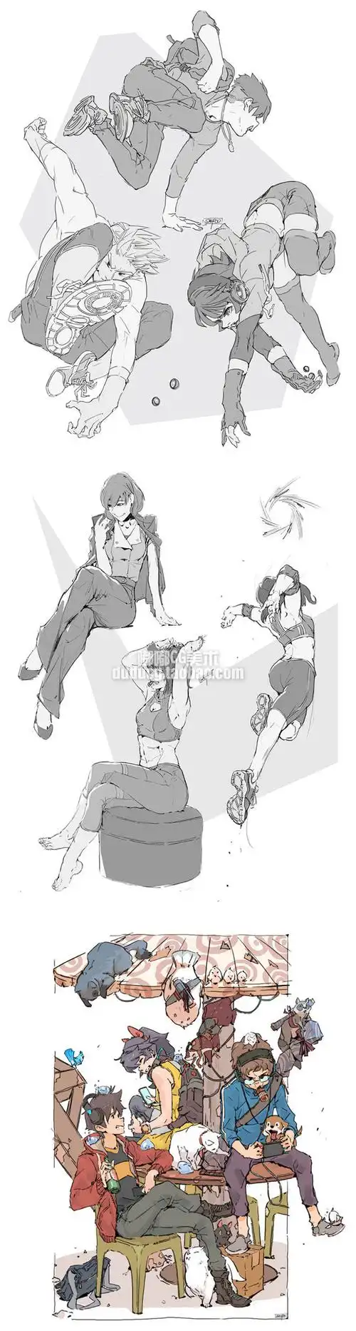 954手绘草图素材saifoo角色动态打斗速写线稿练习绘画参考淘宝网