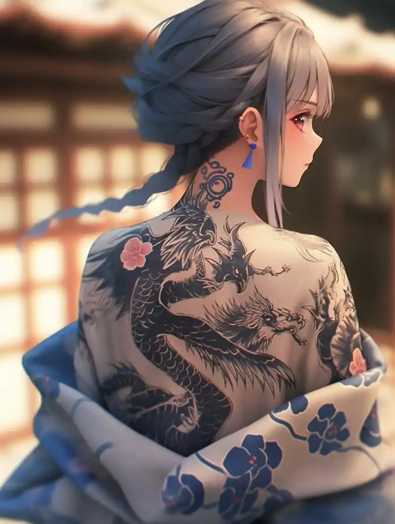 酷酷的龙纹身女孩头像壁纸