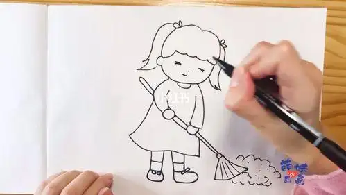 人物扫地彩色简笔画