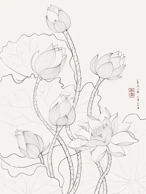 荷花  #福建终于出太阳了今天尝试一下用ipad画工笔荷花线稿,工笔换