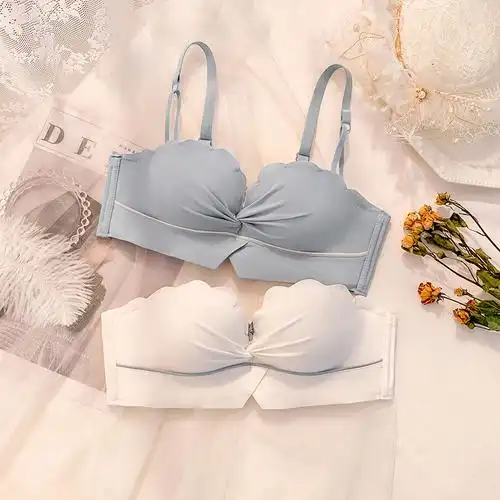 无肩带防滑内衣无钢圈小胸聚拢不空杯少女日系bra红色文胸罩套装