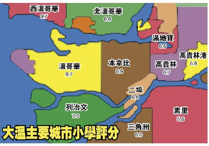具体每个城市的小学排名前10,可以参照下面:温哥华列治文本拿比西