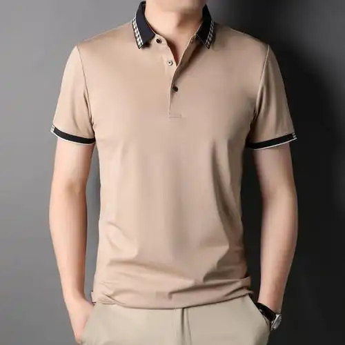 含桑蚕丝短袖t恤男2022夏季新款爸爸装男士半袖t纯色翻领冰丝男装