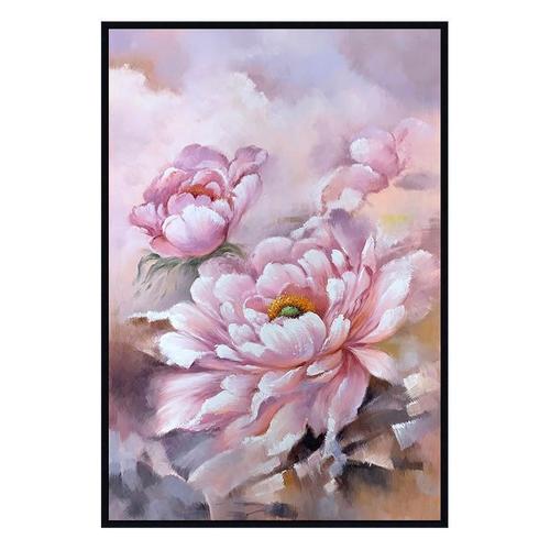 手绘油画新中式玄关入户简约装饰画客厅花卉壁画现代餐厅牡丹挂画