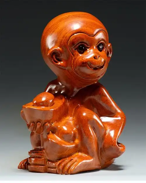 太吉良木花梨木猴子雕刻摆件十二生肖猴木头猴属猴家居客厅装饰工艺品