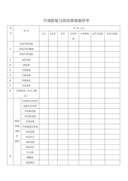 空调拆装与清洗维修报价单_第1页