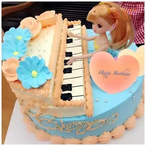 创意卡通芭比公主弹钢琴娃娃生日蛋糕