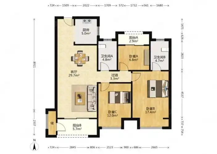 龙湖天曜三室两厅110平精装看房方便诚心出售