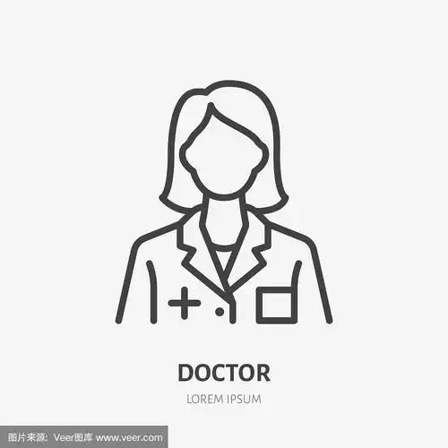女医生带听诊器的医生线图标,矢量象形图.