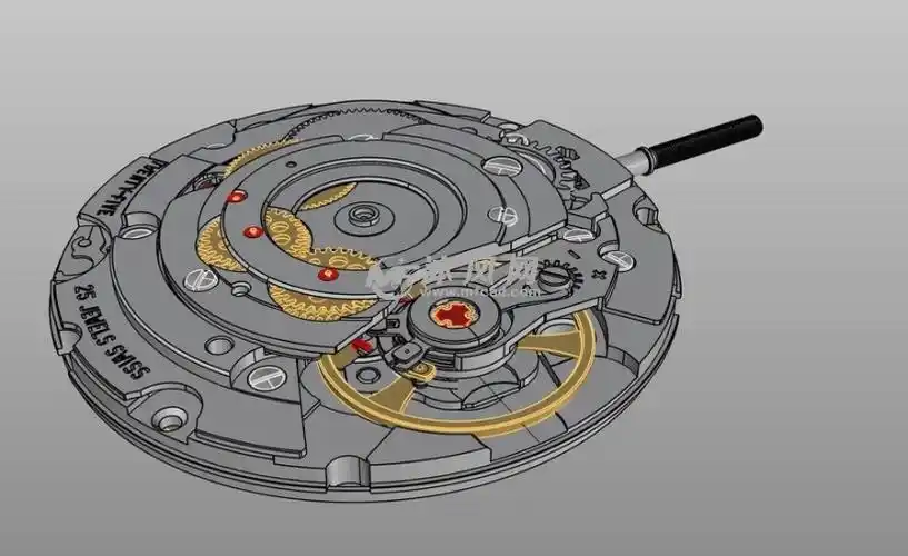 模型图在普通机械手表机芯的基础上增加一套自动上条机构而构成的表