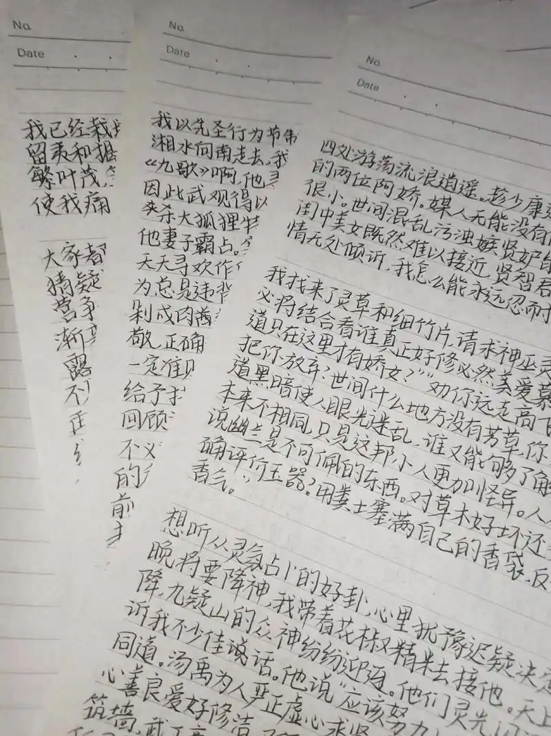 已经抄了三页半,《离骚》译文还没有抄完,不过快了,还剩下最后两段