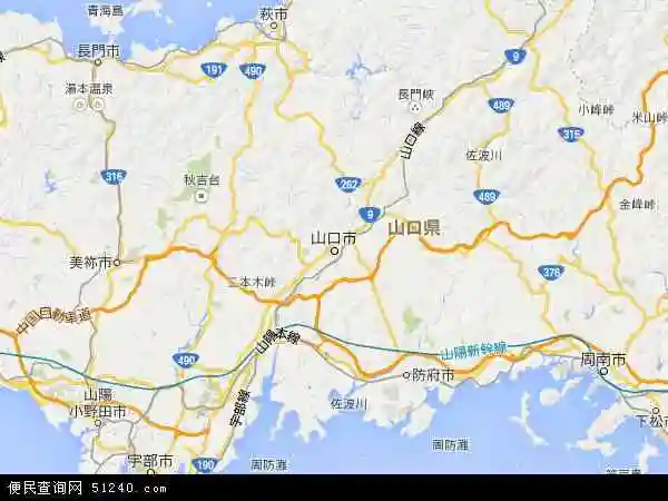日本山口地图(卫星地图)
