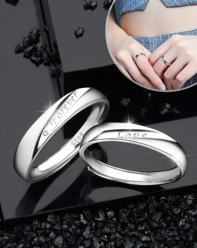 s925银简单爱情侣对戒