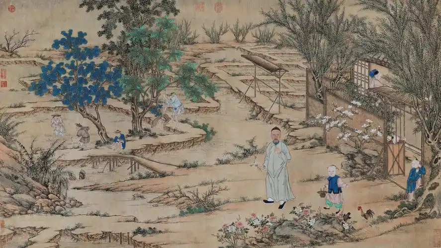 1487田园农乐图立轴绢本
