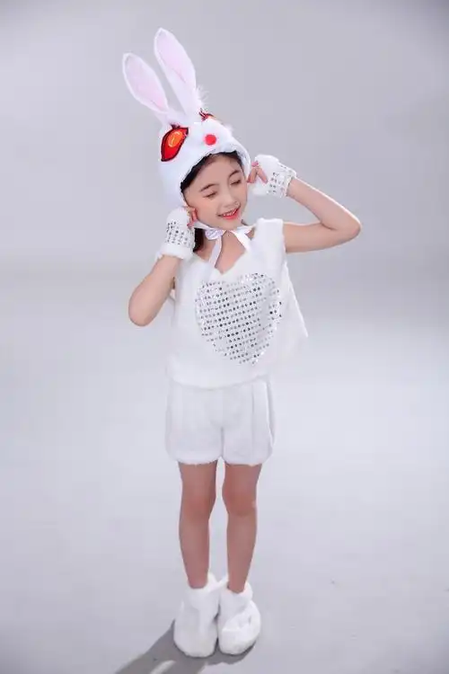 六一男女儿童小兔子演出服动物表演服舞台服装幼儿小白兔子舞蹈裙