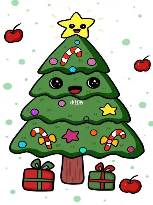 圣诞树儿童画礼物圣诞节主题画