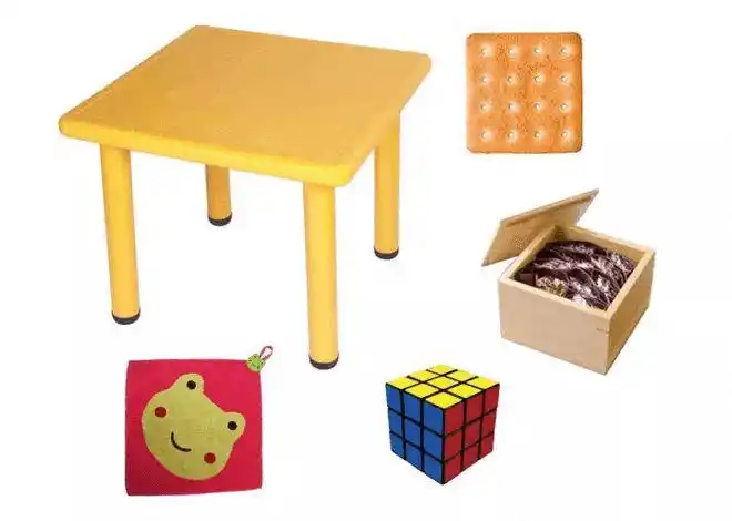 装零食的小罐子,吃饭的小餐桌,譬如:"生活中有哪些物品是正方形的?