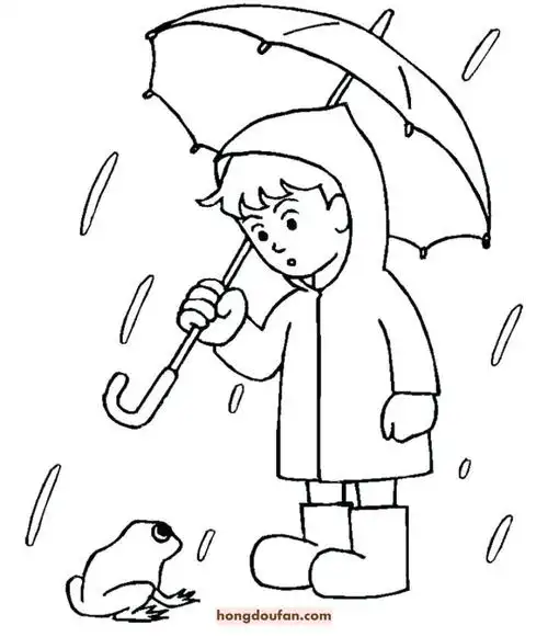 10张下雨天主题涂色简笔画图片下载-红豆饭小学生简笔画大全