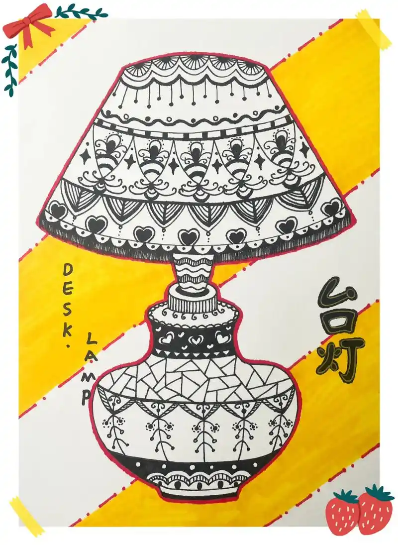 儿童线描作品:台灯.#抖音图文来了 #原创作品 #创意美术  - 抖音