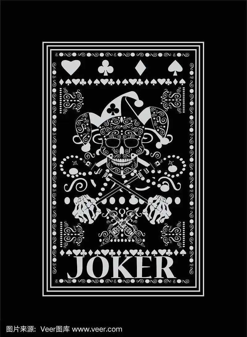 小丑牌.装饰骷髅黑色和白色.