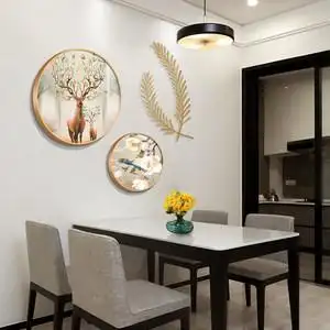 餐厅墙面装饰画现代简约饭厅挂画创意组合圆形墙画餐桌背景墙壁画