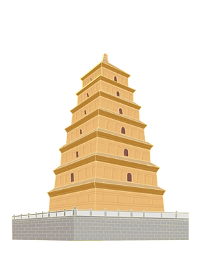 西安地标大雁塔古风建筑手绘西安特色