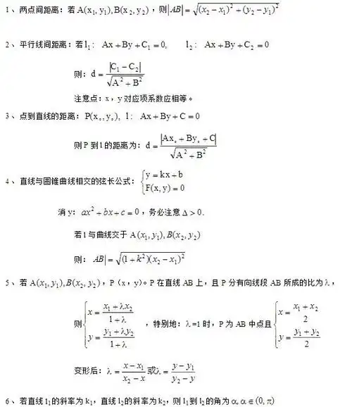 高中数学公式总结解析几何