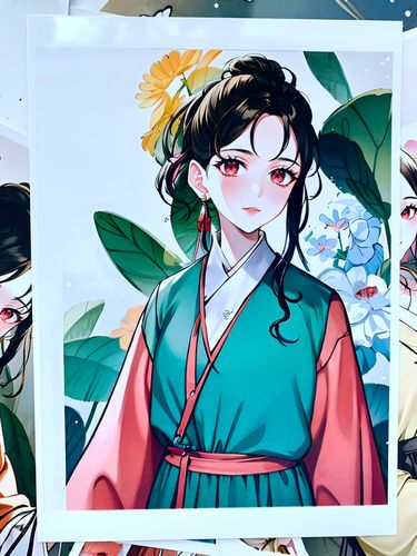 国风古风女孩花卉临摹卡儿童创意美术明信片画室卡通人物动漫图
