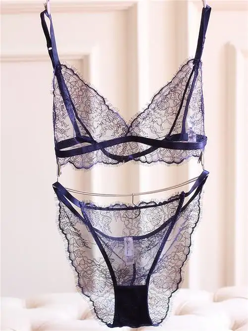 欧美少女内衣性感超薄蕾丝透明无钢圈睫毛三