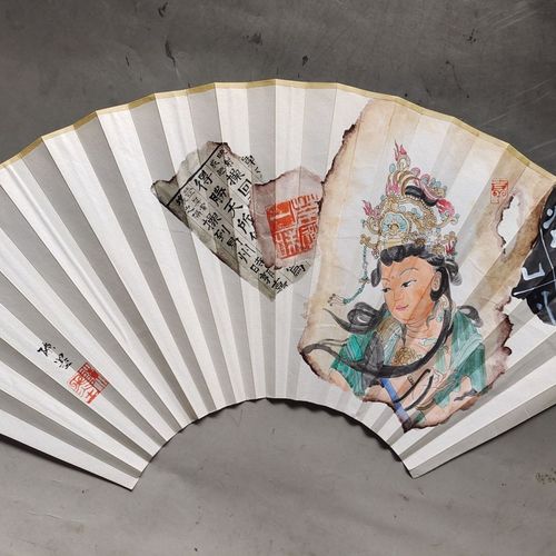 手绘锦灰堆八破图扇面,9.5寸18方2.0排口苏工超薄扇面